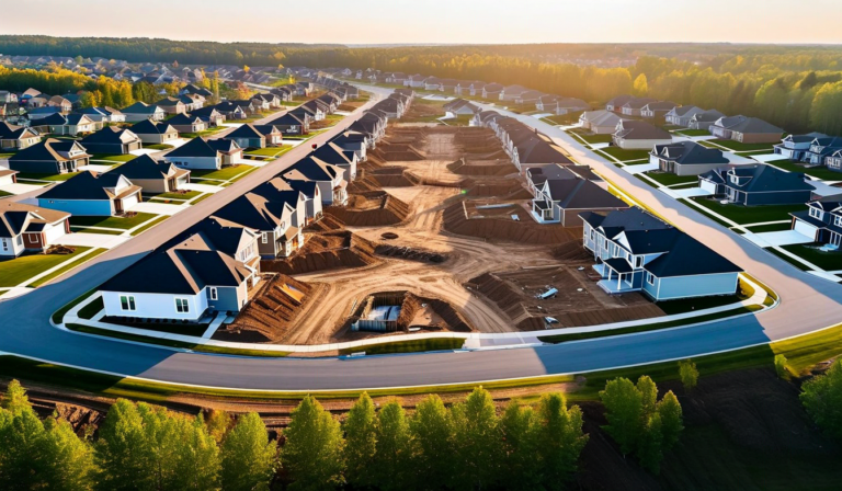 Aerial view of housing development at scale