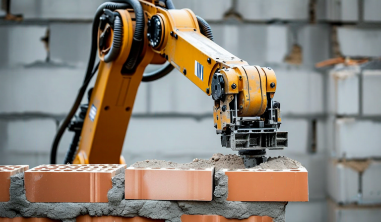 Robotic bricklaying arm in action
